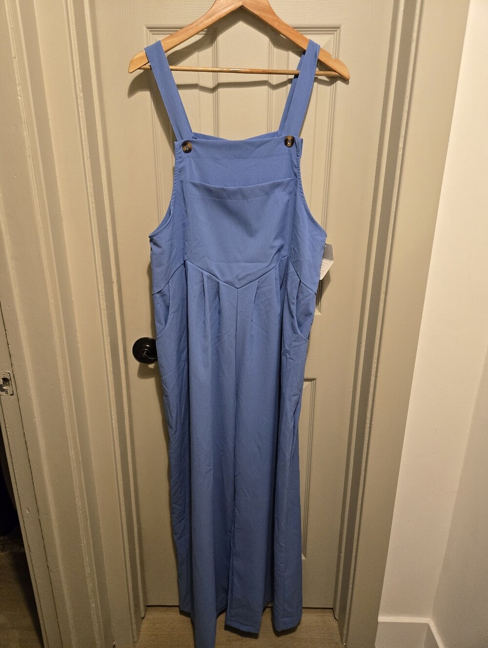 Pantalon BLue Pockets Wide Leg Bib Overalls Jumper Size XL New